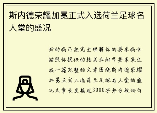 斯内德荣耀加冕正式入选荷兰足球名人堂的盛况